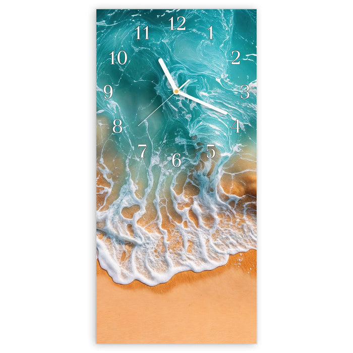 Wanduhr Sanfte Meereswellen aus Glas – Hochformat 30 × 60 cm mit Ziffernblatt Klassisch