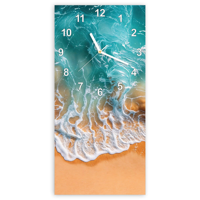 Wanduhr Sanfte Meereswellen aus Glas – Hochformat 30 × 60 cm mit Ziffernblatt Modern