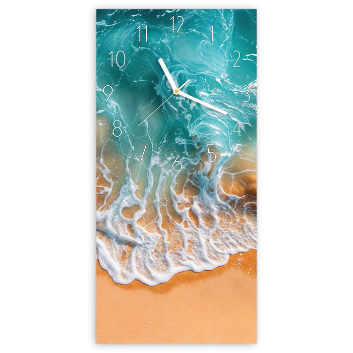 Wanduhr Sanfte Meereswellen aus Glas – Hochformat 30 × 60 cm mit Ziffernblatt Elegant