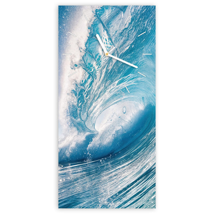 Wanduhr Riesige Welle Strand aus Glas – Hochformat 30 × 60 cm mit Ziffernblatt Linie