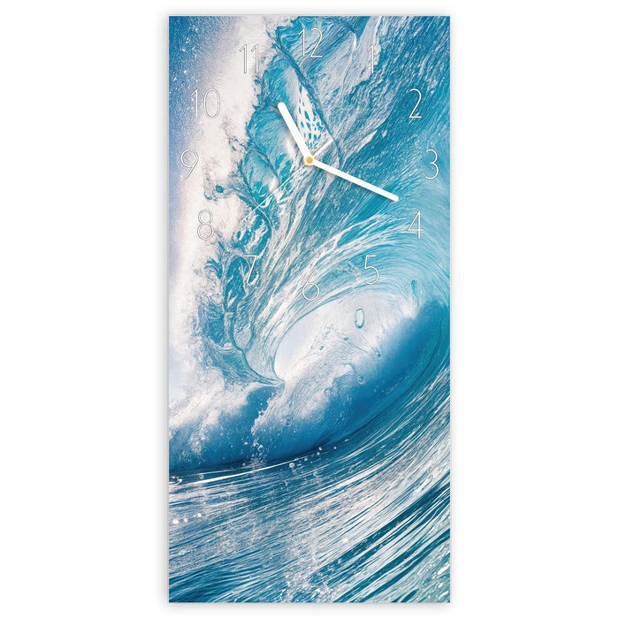 Wanduhr Riesige Welle Strand aus Glas – Hochformat 30 × 60 cm mit Ziffernblatt Elegant