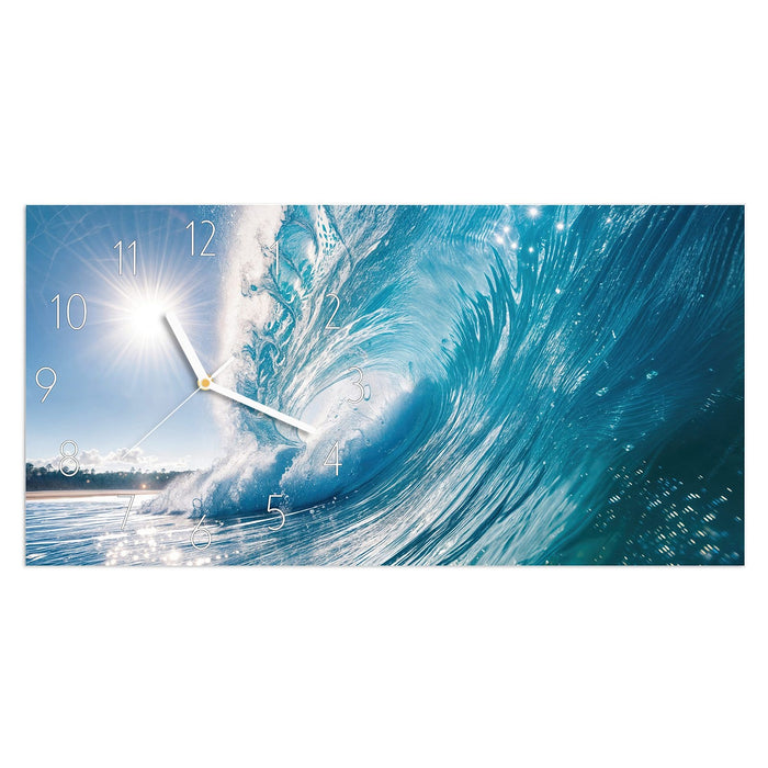 Wanduhr Riesige Welle Strand aus Glas – Querformat 60 × 30 cm mit Ziffernblatt Elegant