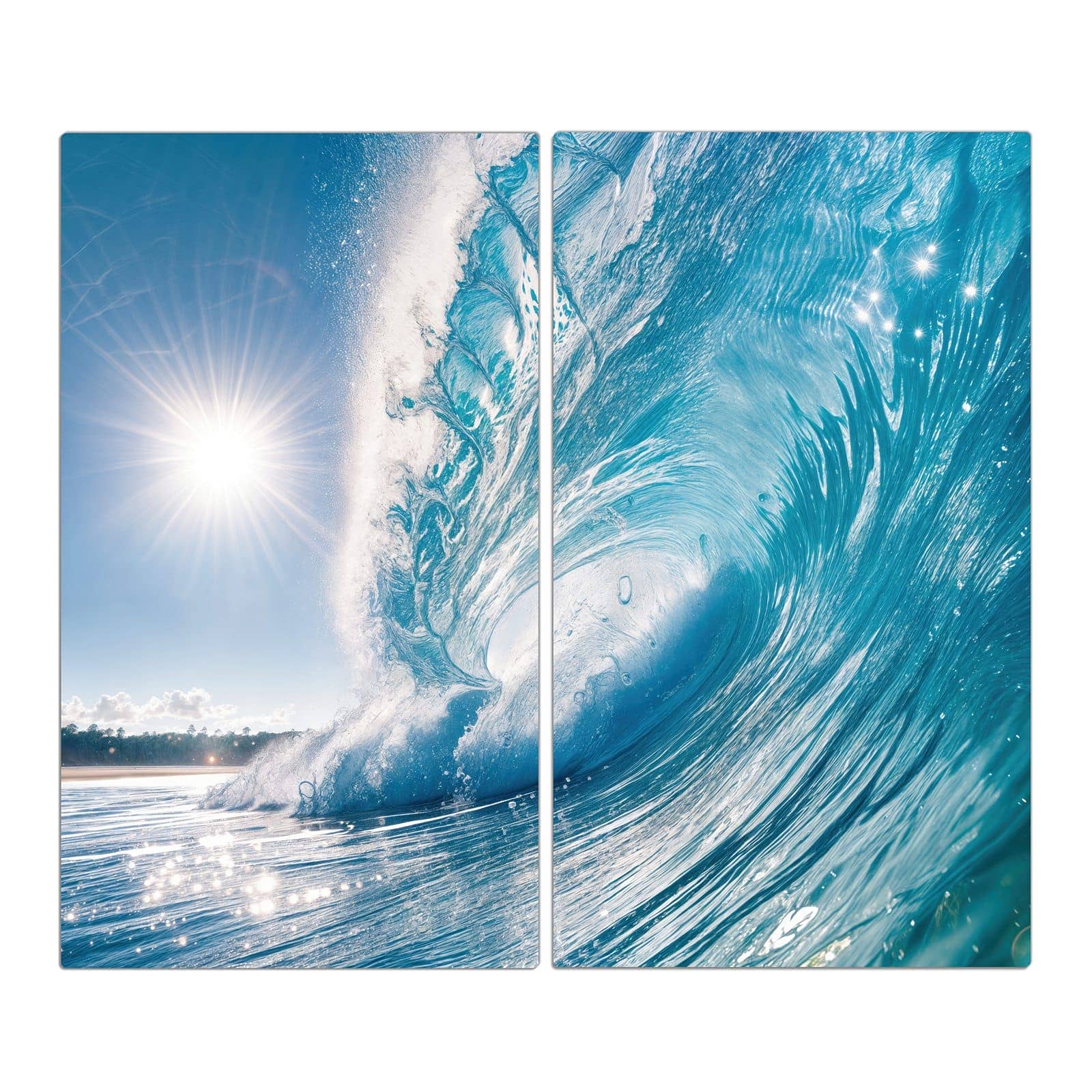 2-teilige Ceranfeld Abdeckungen mit Riesige Welle Strand-Motiv in der Frontansicht #grösse_2-Teilig (60x52cm)