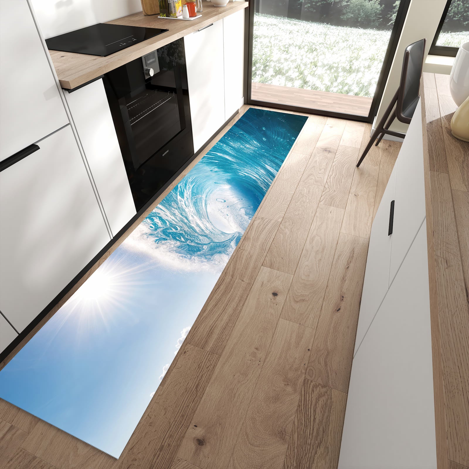 Rutschfester Küchenläufer mit Motiv Riesige Welle Strand für Ordnung in moderner Küche