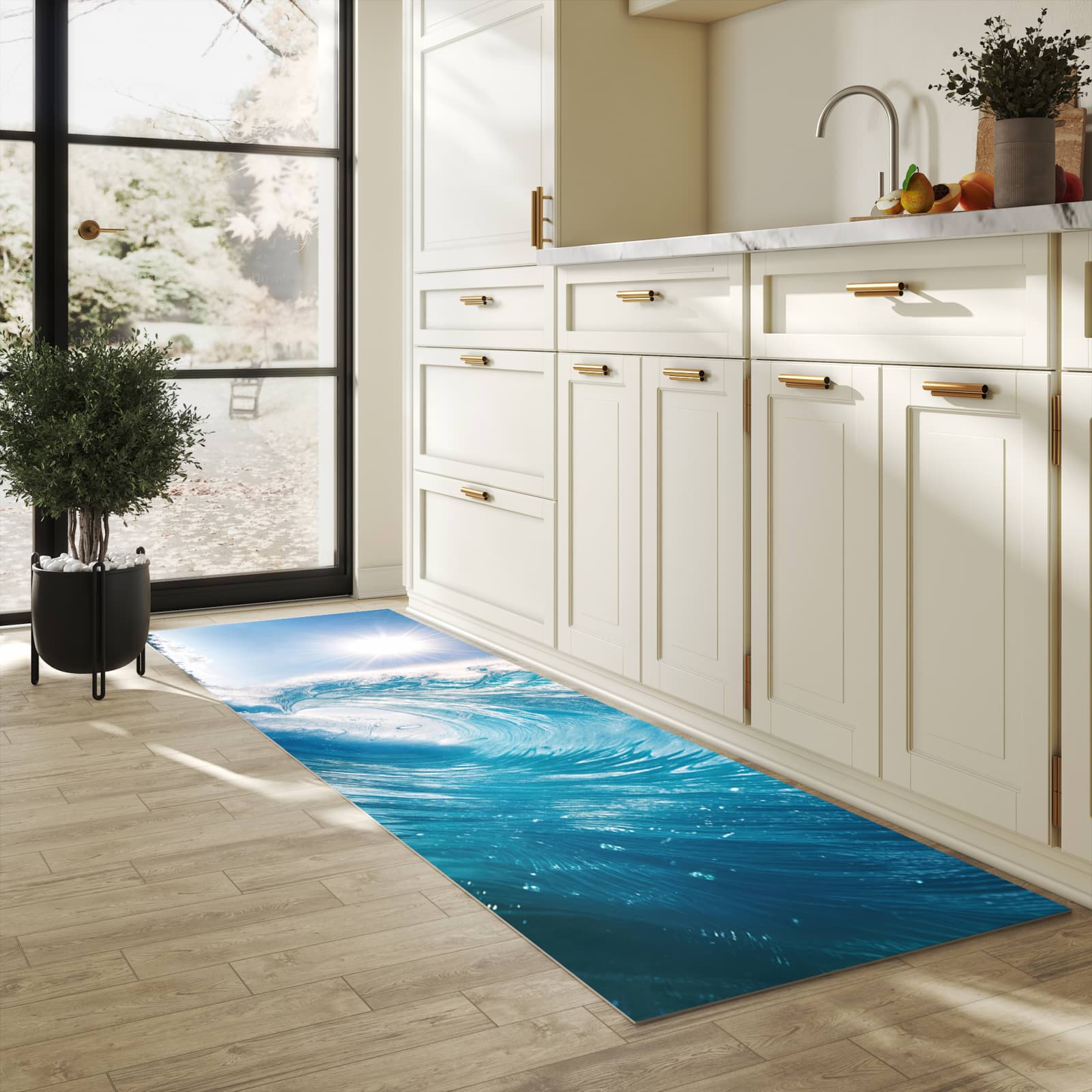 Läufer für die Küche mit Motiv Riesige Welle Strand in heller Küche für Ordnung
