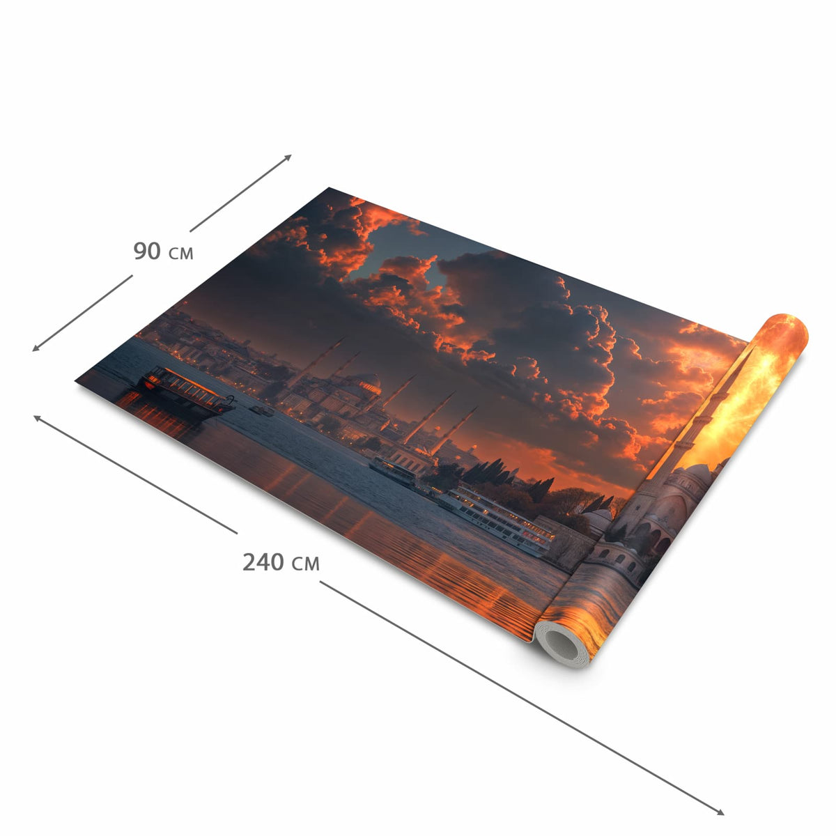 Rutschfester dünner Teppich mit Motiv Mond über Istanbul in der Grösse 80x250 cm, einfach zu reinigen