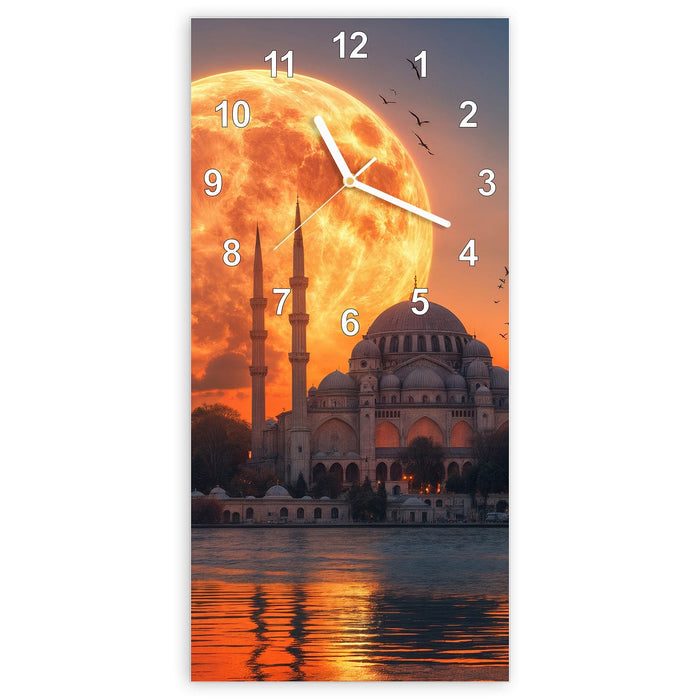 Wanduhr Mond über Istanbul aus Glas – Hochformat 30 × 60 cm mit Ziffernblatt Modern