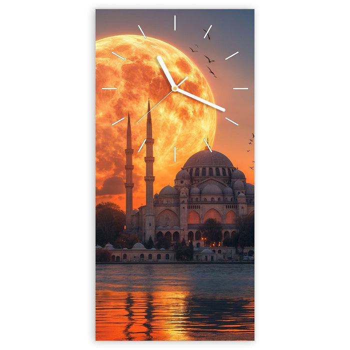 Wanduhr Mond über Istanbul aus Glas – Hochformat 30 × 60 cm mit Ziffernblatt Linie