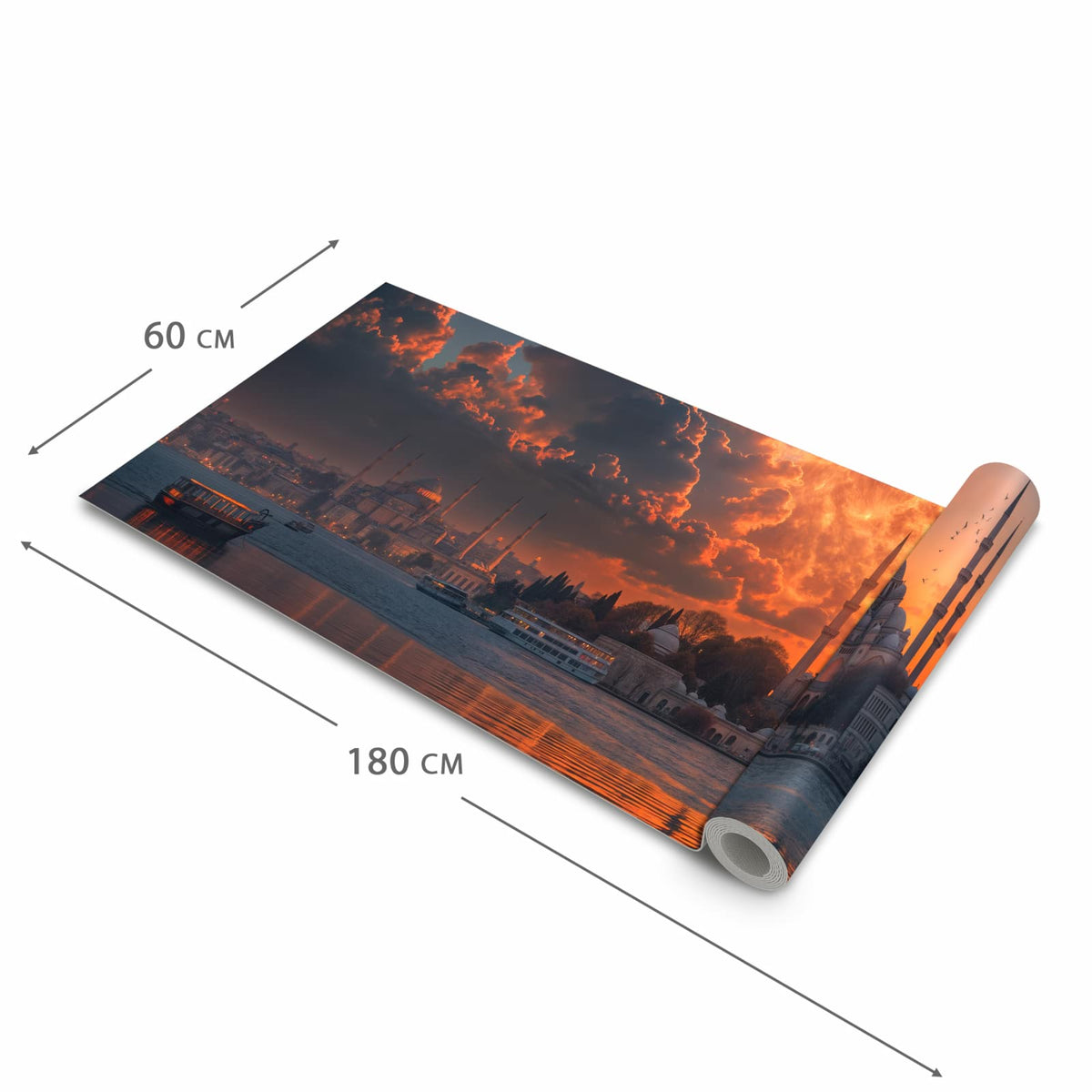 Waschbarer Küchenteppich mit Motiv Mond über Istanbul in der Größe 80x250 cm für Trittkomfort