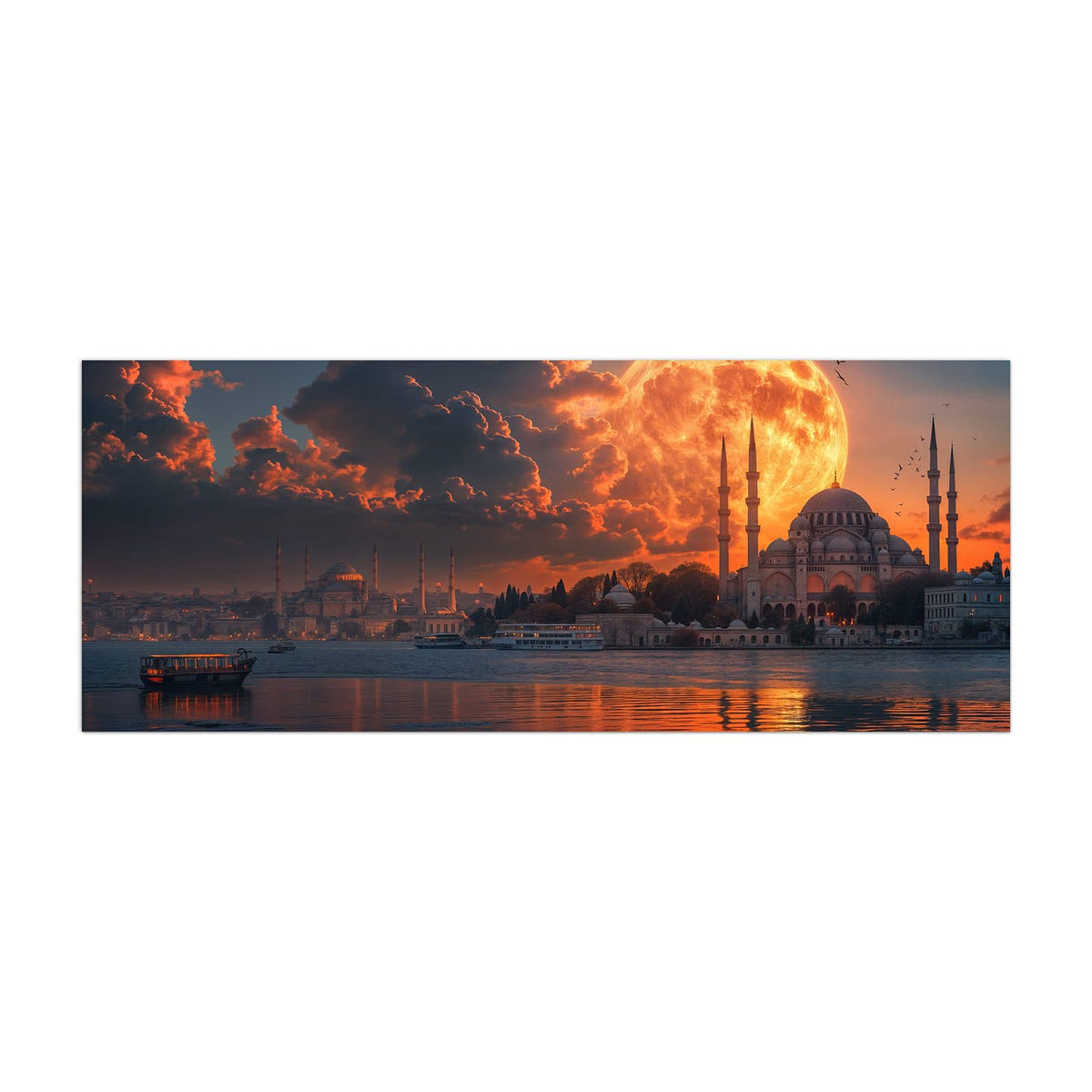 Küchenrückwand aus Glas Mond über der Moschee im Hochformat, Motiv bildfüllend von vorn