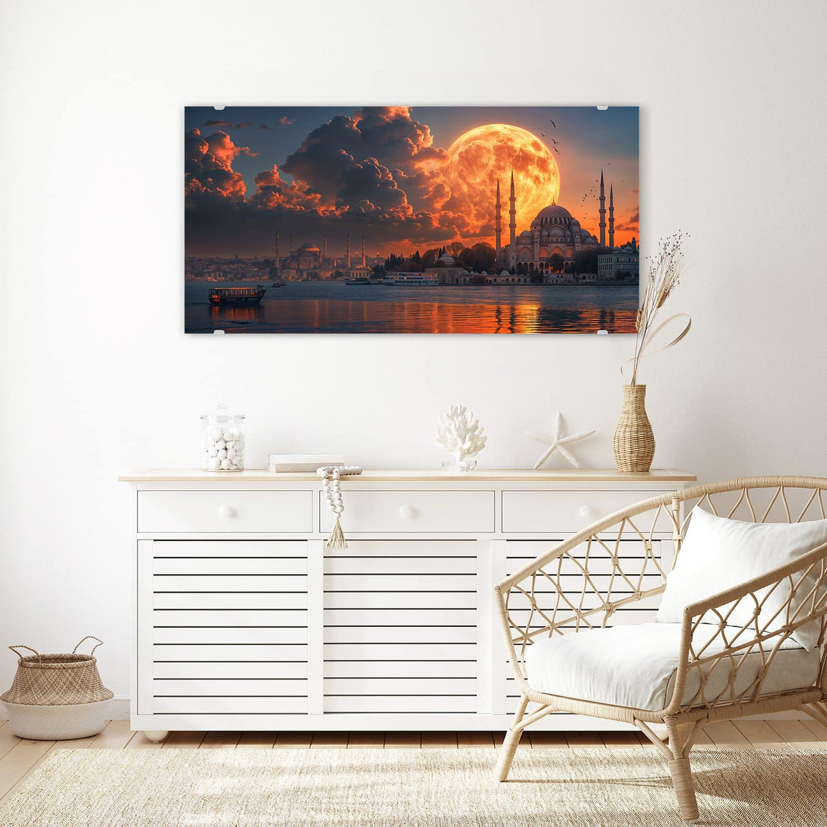 Echtglas, 4 mm – kein Acryl, keine Folie – Wandbild - Mond über der Moschee - Querformat