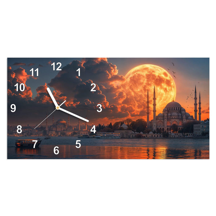 Wanduhr Mond über Istanbul aus Glas – Querformat 60 × 30 cm mit Ziffernblatt Modern