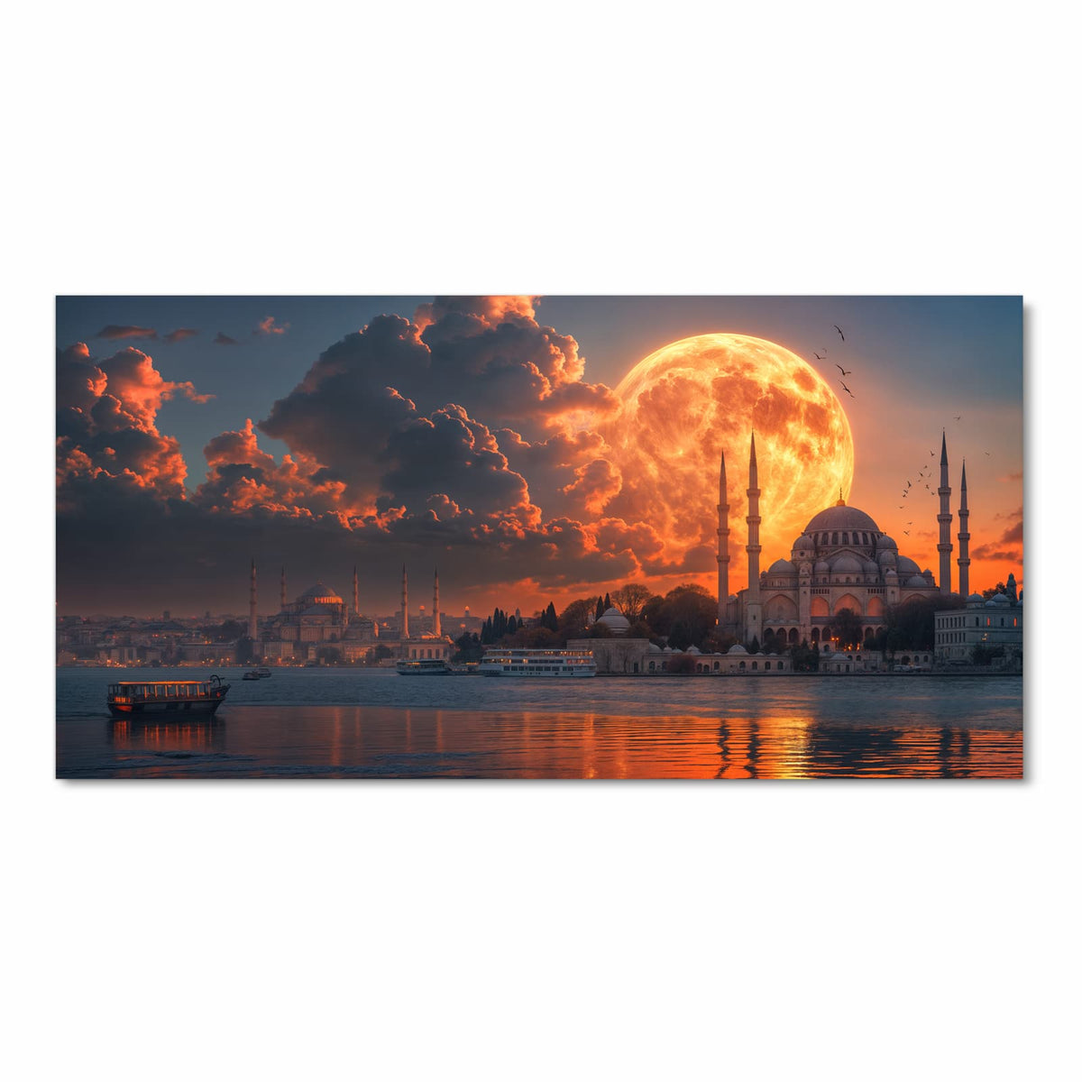 Formstabiler abwaschbarer Küchenteppich mit Motiv Mond über Istanbul in Frontansicht