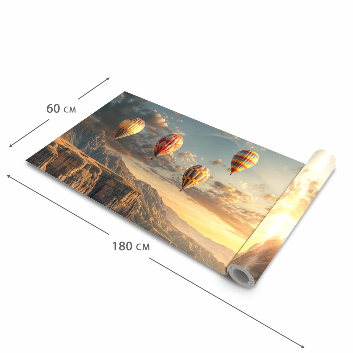 Langlebiger Küchenläufer mit Motiv Landschaft mit Ballons in der Grösse 80x200 cm
