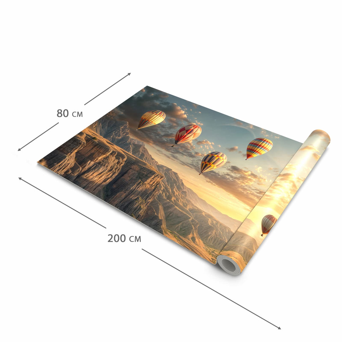 Bodenschonender Küchenteppich mit Motiv Landschaft mit Ballons in der Grösse 80x250 cm