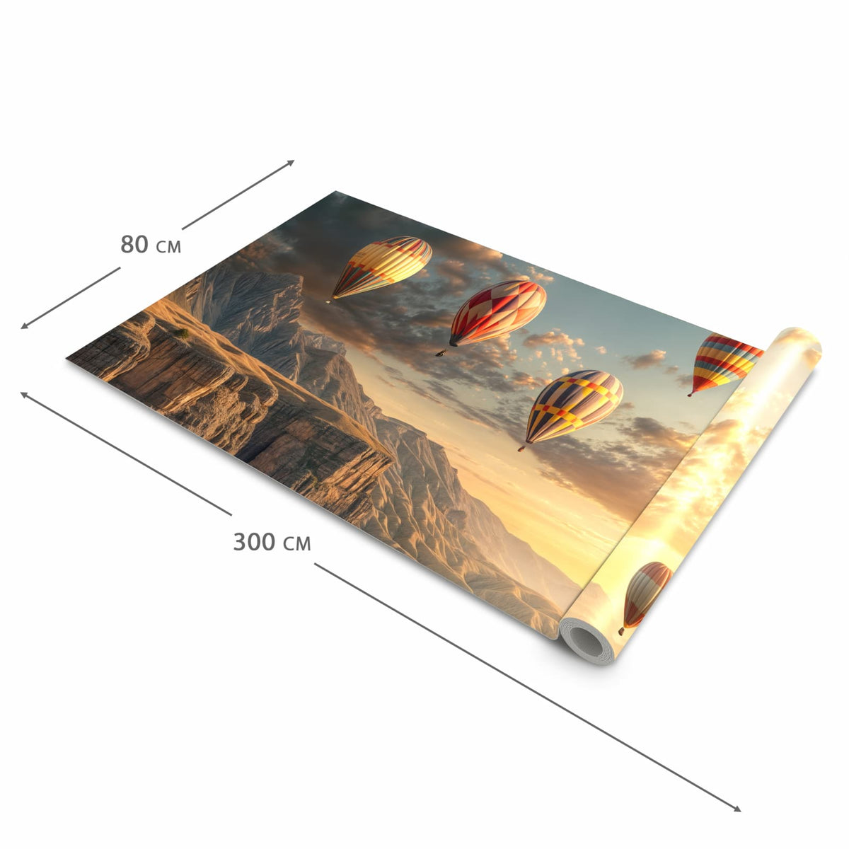 Küchenteppich mit Motiv Landschaft mit Ballons in der Grösse 80x250 cm für sicheres Aufbewahren