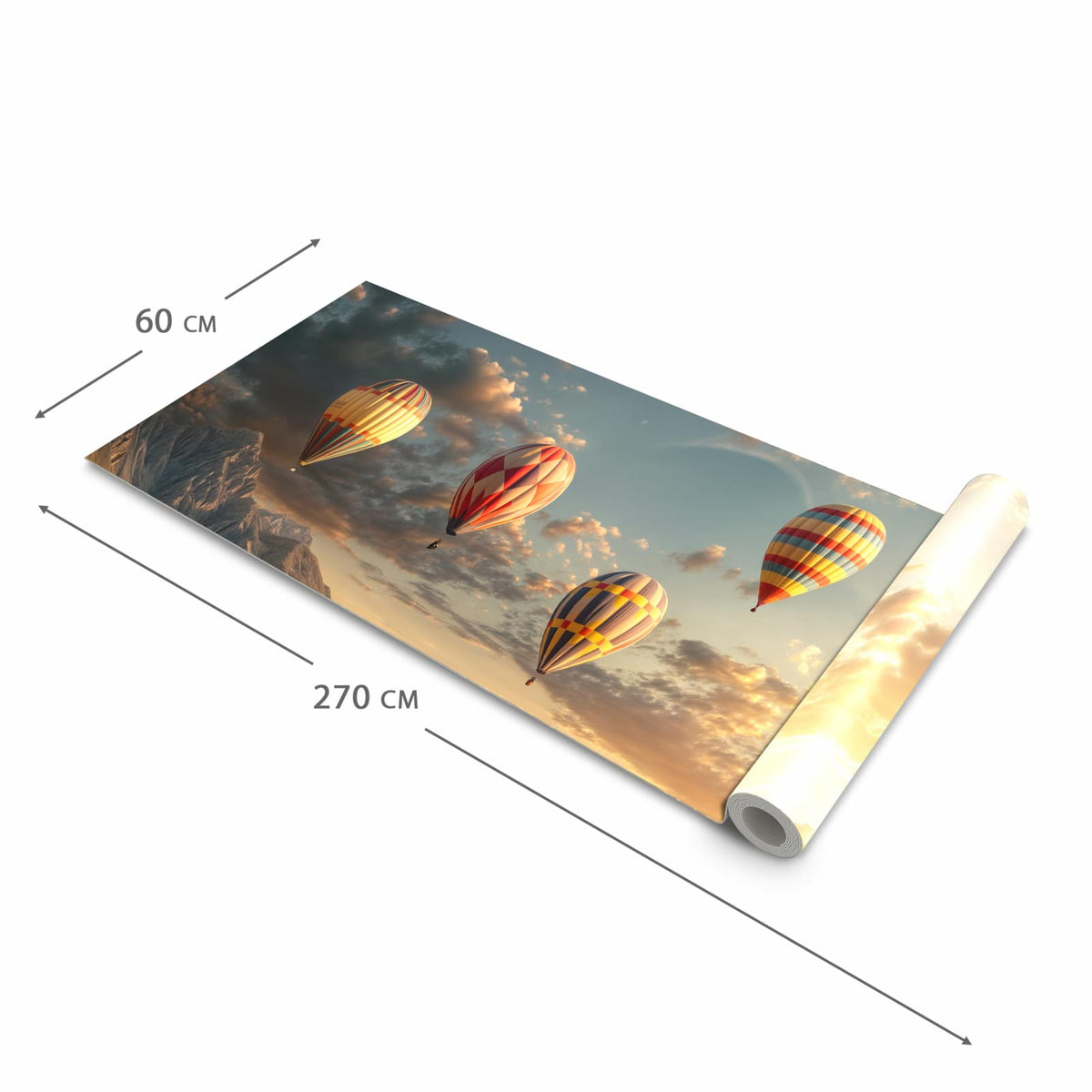 Feuchtigkeitsresistenter Küchenteppich mit Motiv Landschaft mit Ballons in der Grösse 80x200 cm