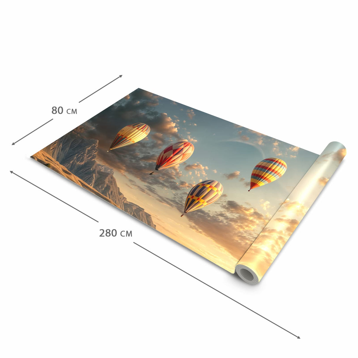 Formstabiler Küchenteppich mit Motiv Landschaft mit Ballons in der Grösse 80x250 cm
