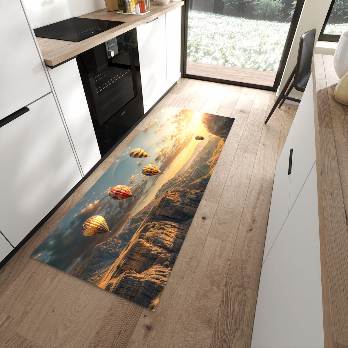 Küchenläufer mit Motiv Landschaft mit Ballons für sicheren Stand im Eingangsbereich
