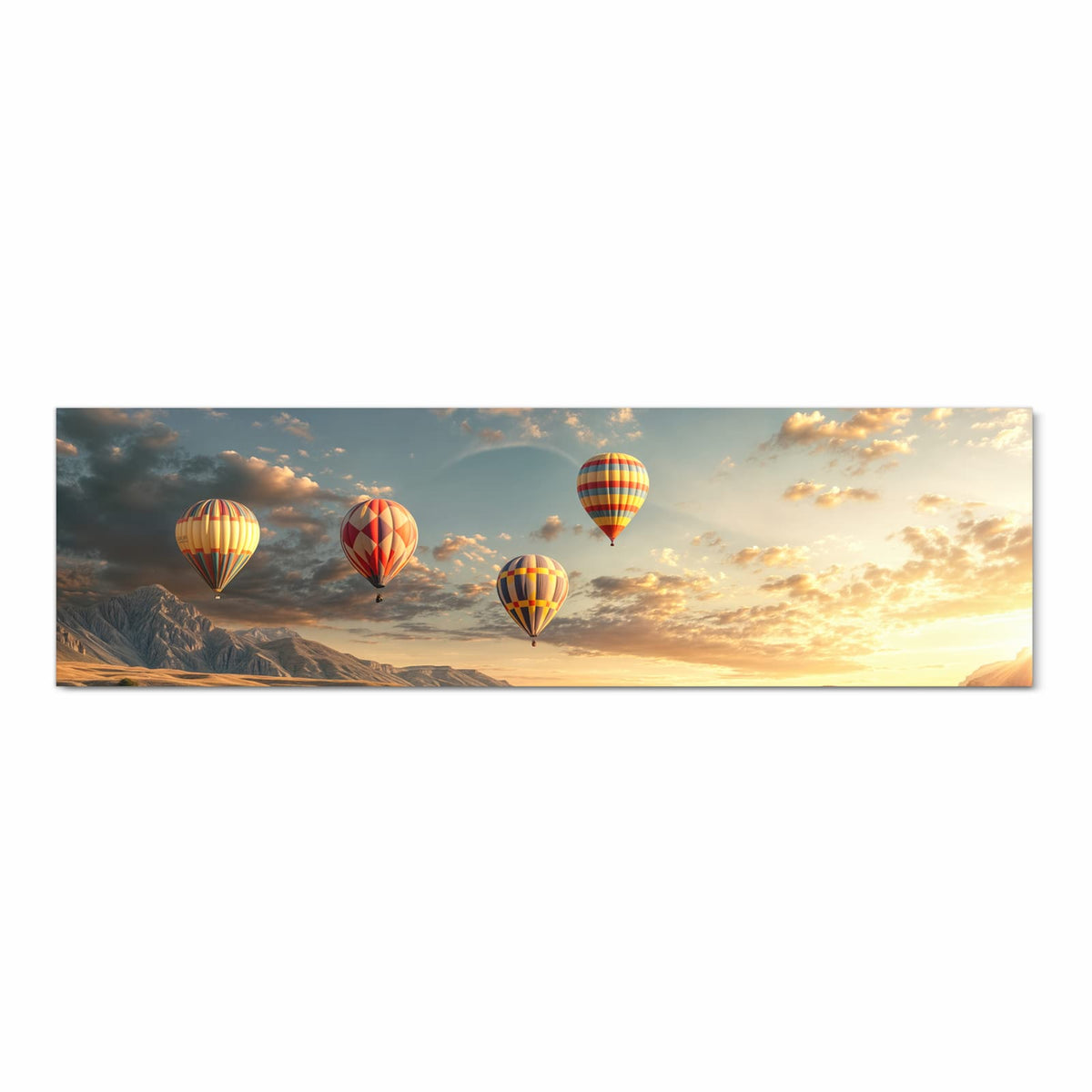 Waschbarer Küchenläufer mit Motiv Landschaft mit Ballons in Frontansicht für Ordnung