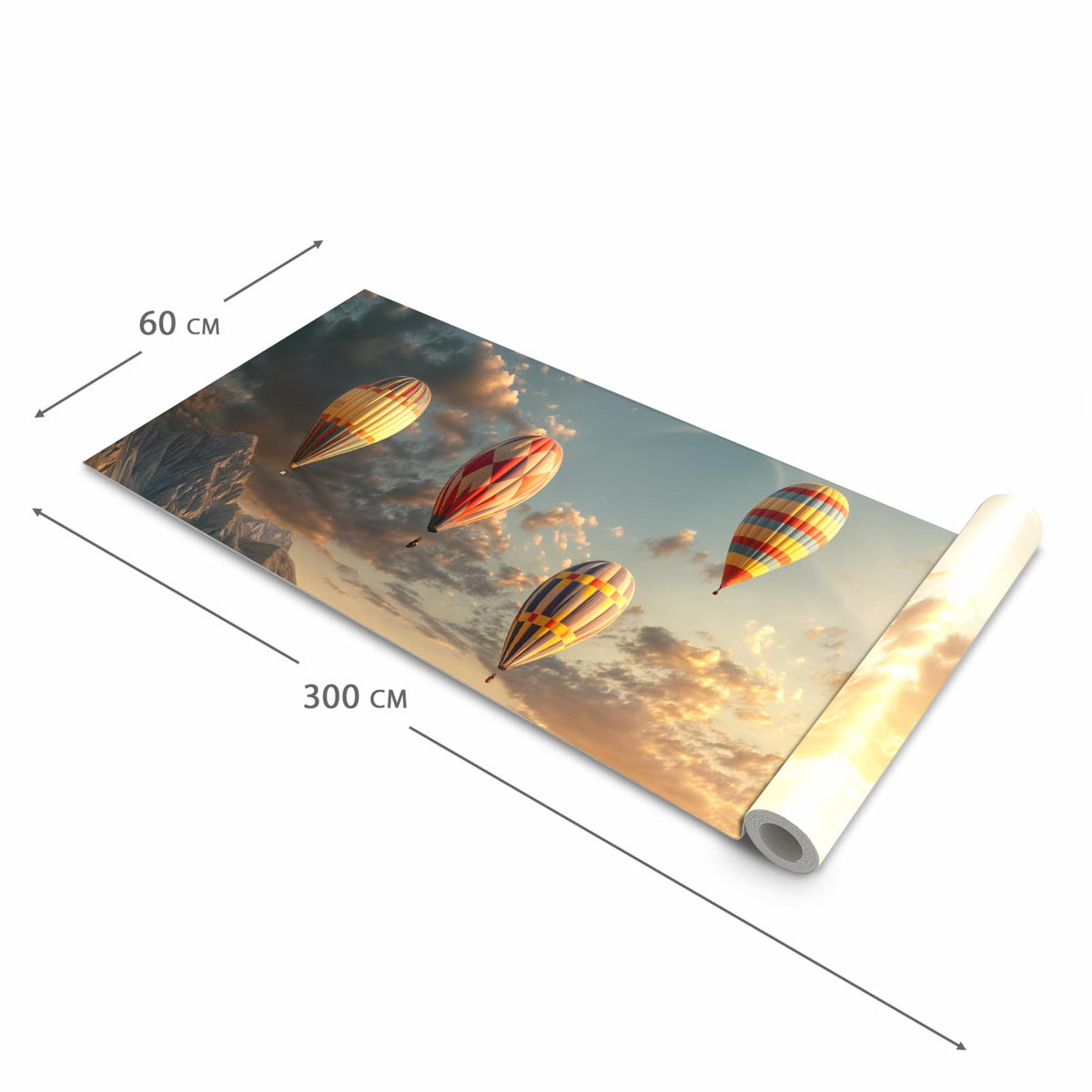 Bodenschonender Küchenteppich mit Motiv Landschaft mit Ballons in der Grösse 80x200 cm