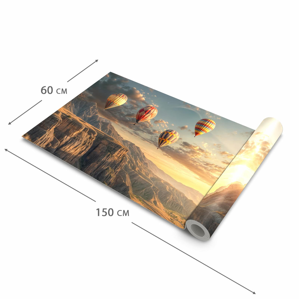 Waschbarer Küchenteppich mit Motiv Landschaft mit Ballons in der Größe 80x200 cm