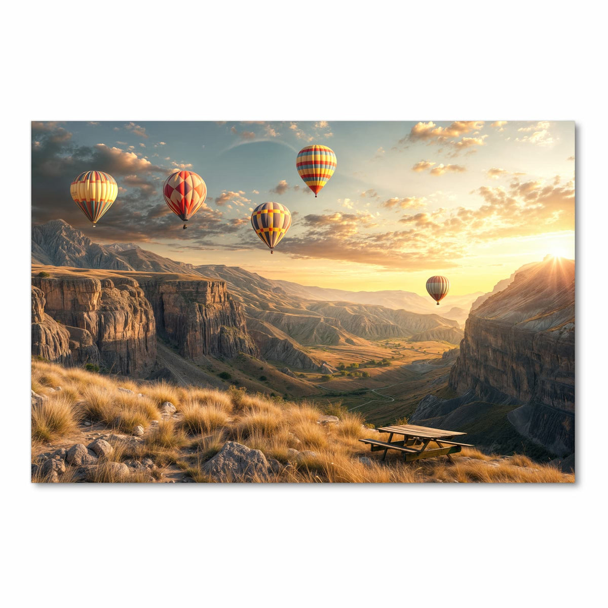 Feuchtigkeitsresistenter moderner Küchenläufer mit Motiv Landschaft mit Ballons in Frontansicht