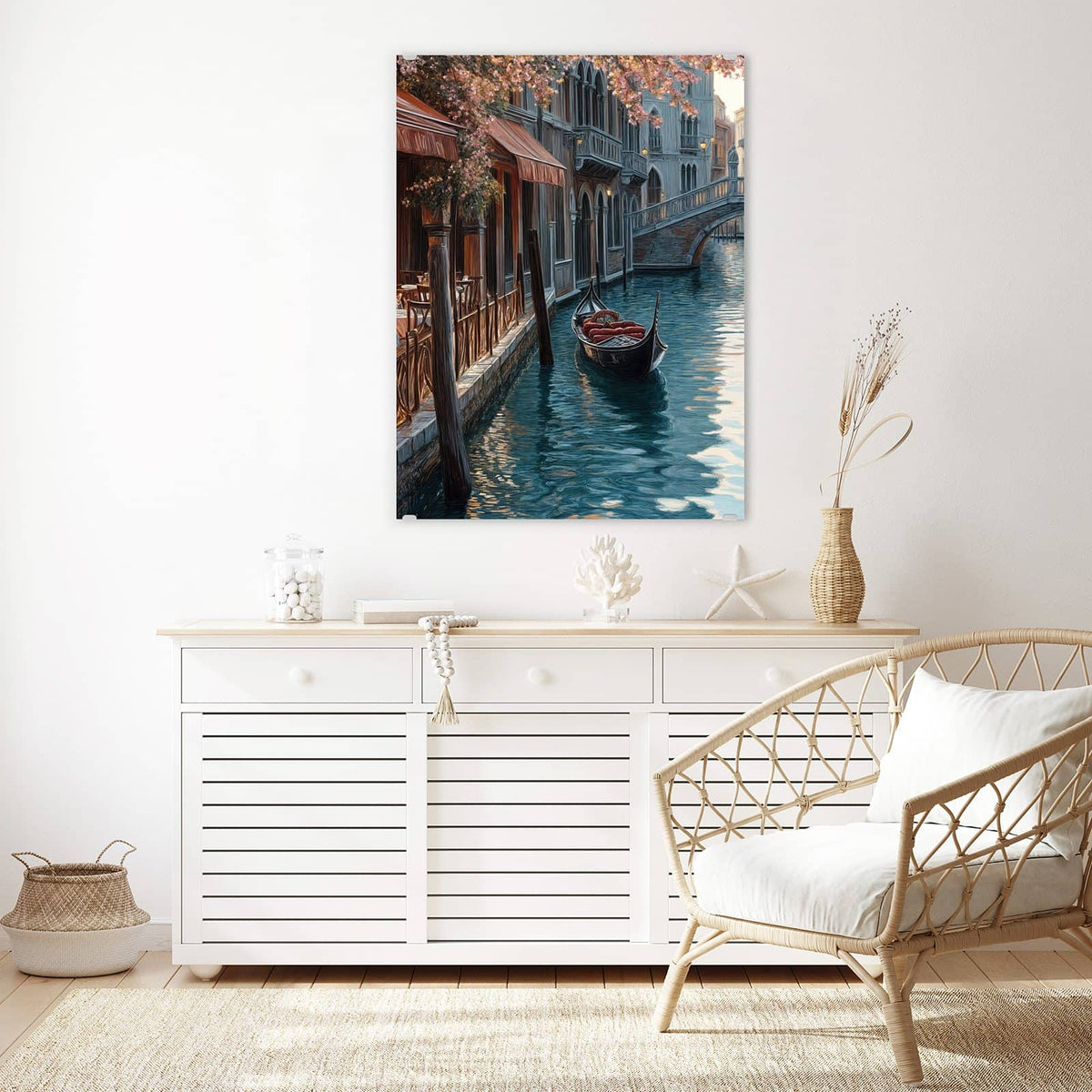 Aufhängung liegt bei – Motiv später wechselbar – Wandbild - Kanalcafé in Venedig - Hochformat