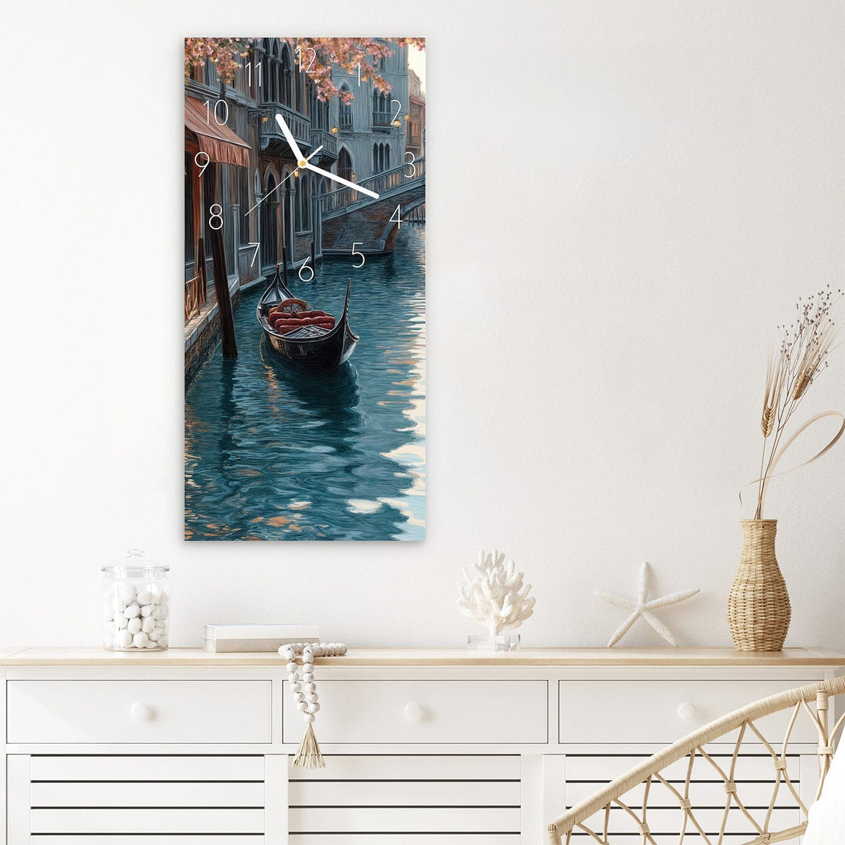 Wanduhr Sonnenuntergang Venedig aus Glas – Gondeln im goldenen Abendlicht