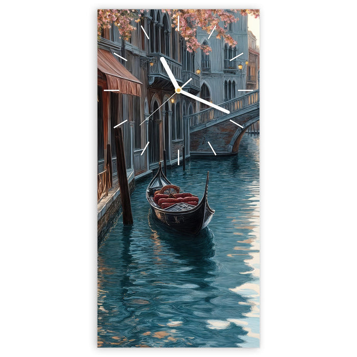 Wanduhr Sonnenuntergang Venedig aus Glas – Hochformat 30 × 60 cm mit Ziffernblatt Linie
