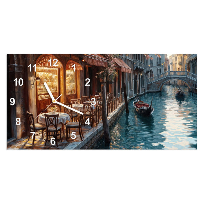 Wanduhr Sonnenuntergang Venedig aus Glas – Querformat 60 × 30 cm mit Ziffernblatt Modern