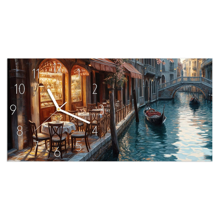 Wanduhr Sonnenuntergang Venedig aus Glas – Querformat 60 × 30 cm mit Ziffernblatt Elegant