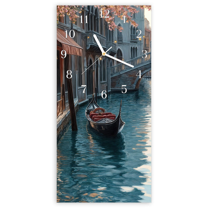 Wanduhr Sonnenuntergang Venedig aus Glas – Hochformat 30 × 60 cm mit Ziffernblatt Klassisch