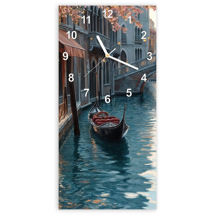 Wanduhr Sonnenuntergang Venedig aus Glas – Hochformat 30 × 60 cm mit Ziffernblatt Modern
