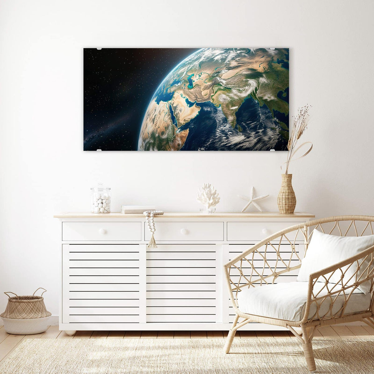 Echtglas, 4 mm – kein Acryl, keine Folie – Wandbild - Erdkugel mit Kontinenten - Querformat