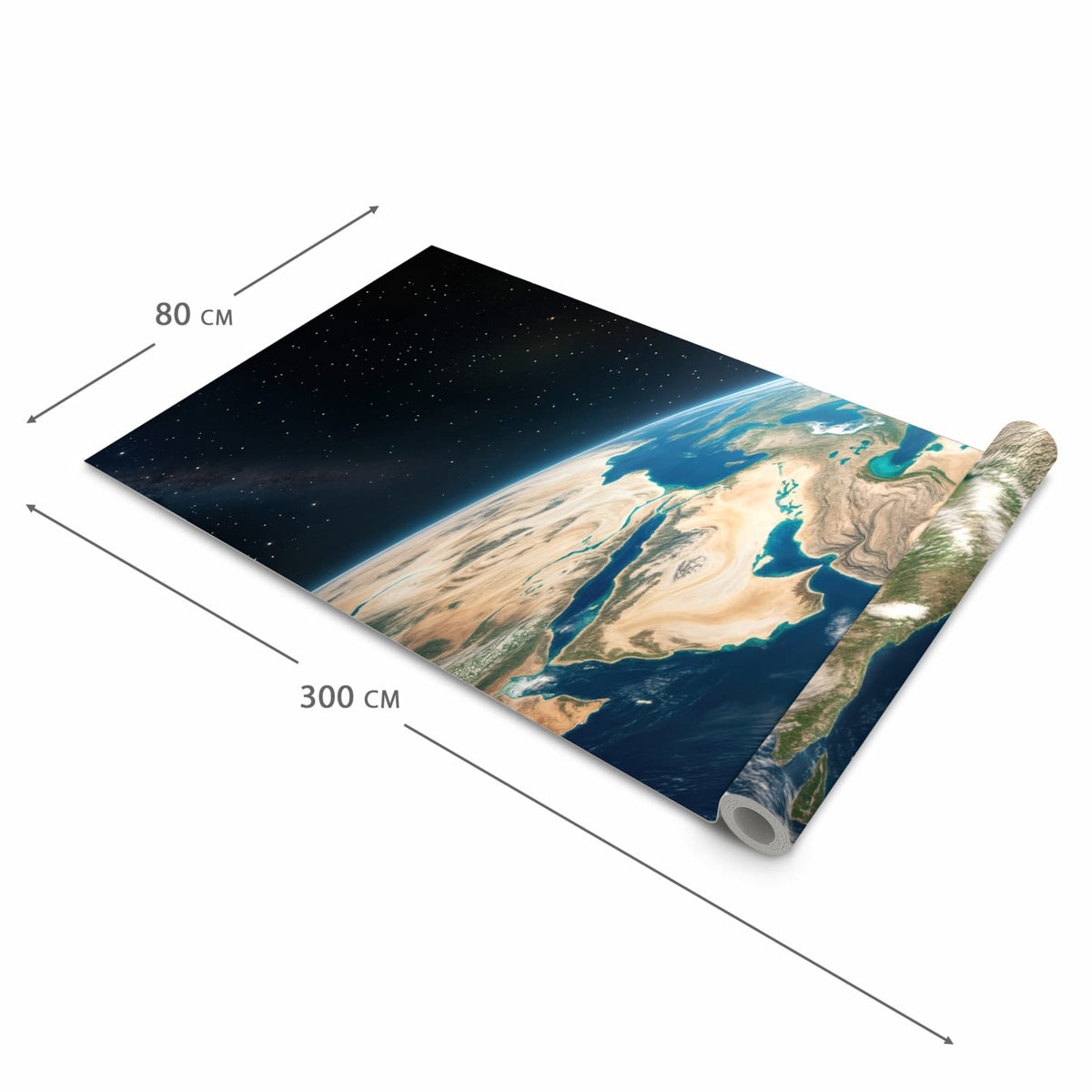 Geräuschdämpfender waschbarer Küchenteppich mit Motiv Sanfte Erde aus dem All in der Größe 80x200 cm