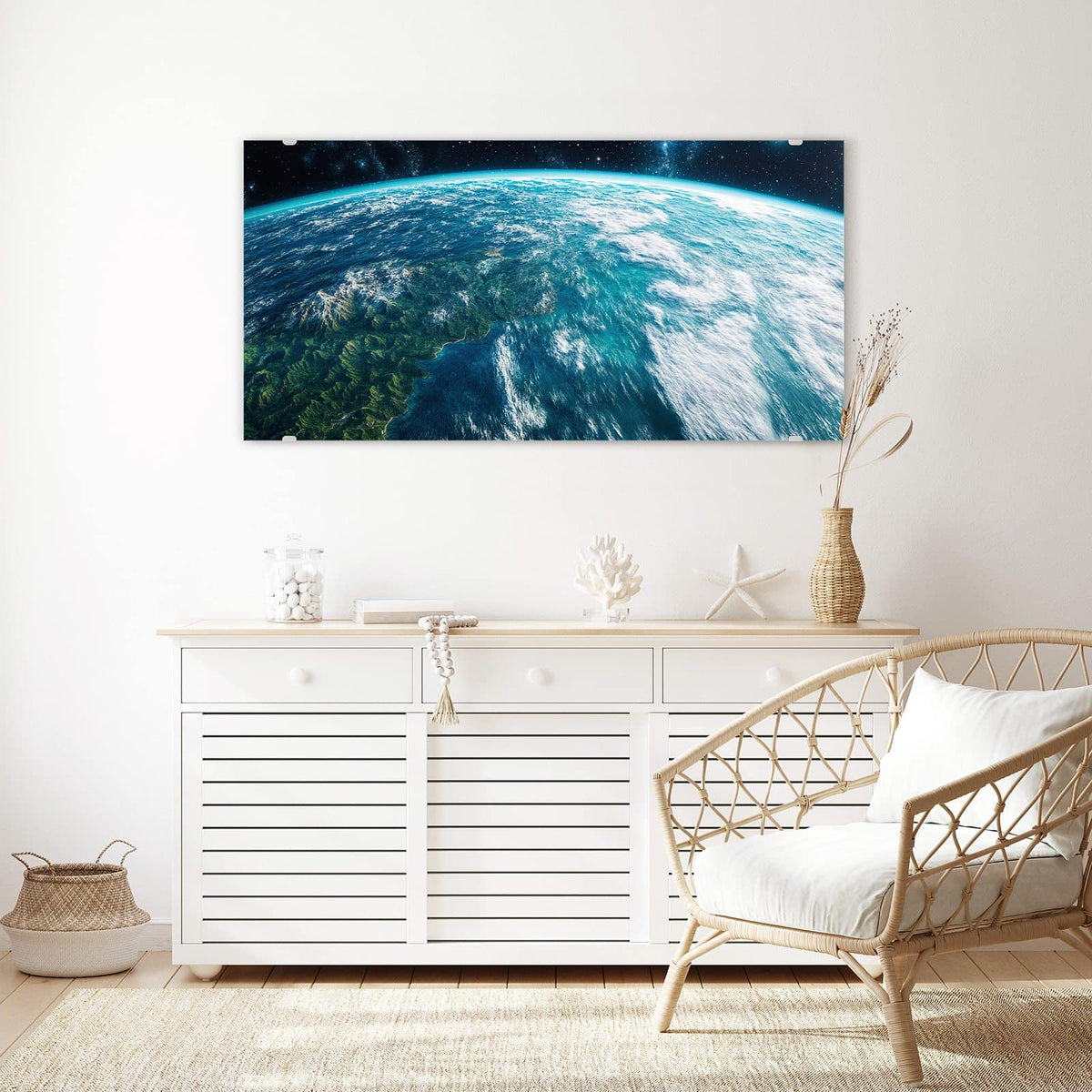 Echtglas, 4 mm – kein Acryl, keine Folie – Wandbild - Ozeane aus dem Orbit - Querformat