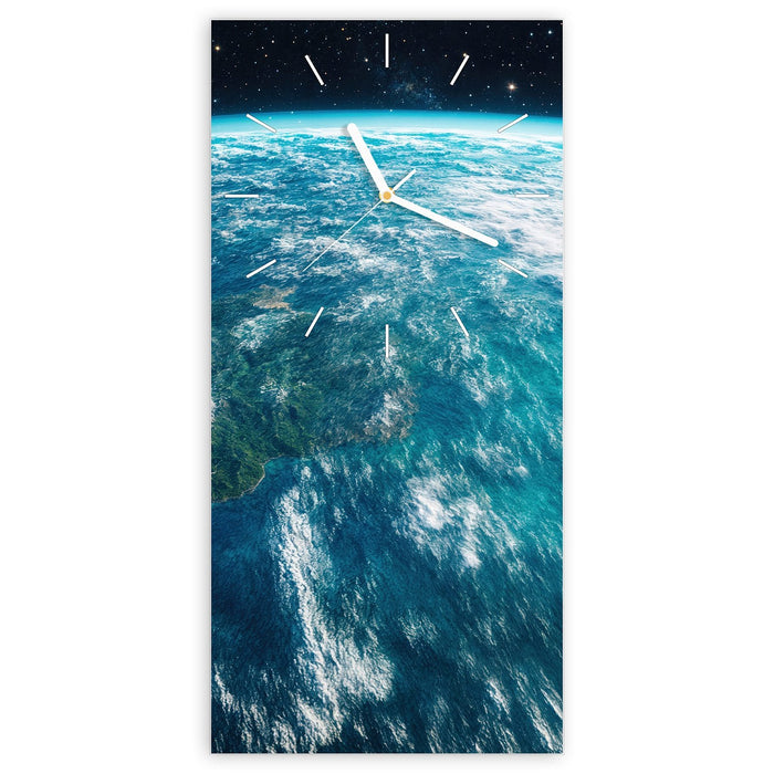 Wanduhr Wunderschöne Erde aus Glas – Hochformat 30 × 60 cm mit Ziffernblatt Linie