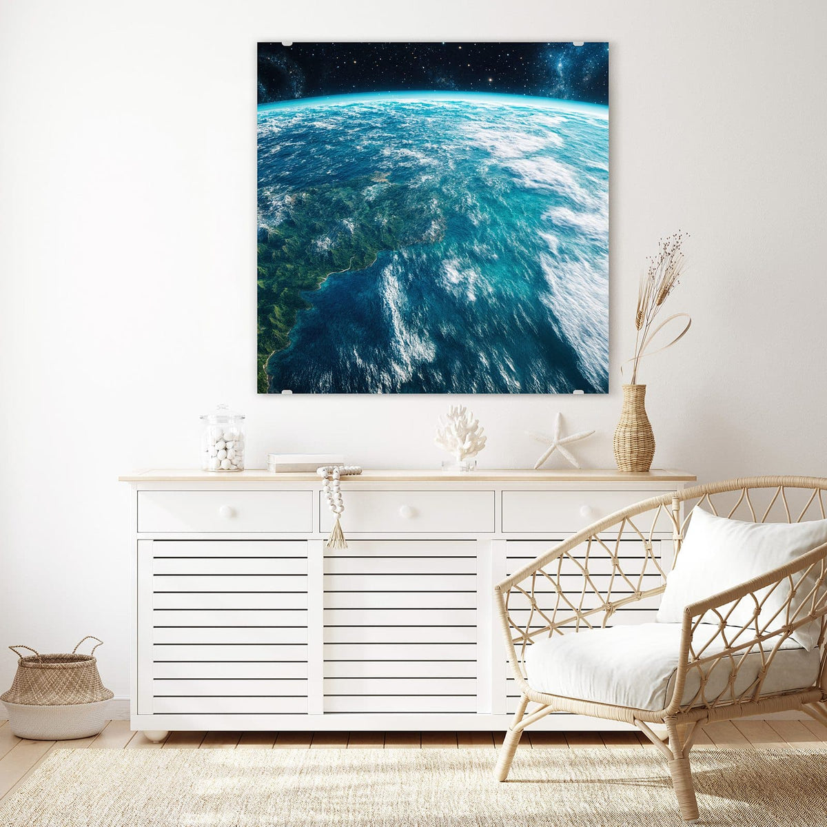 Echtglas, 4 mm – kein Acryl, keine Folie – Wandbild - Ozeane aus dem Orbit - Quadratisch
