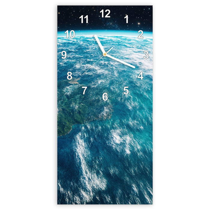 Wanduhr Wunderschöne Erde aus Glas – Hochformat 30 × 60 cm mit Ziffernblatt Modern