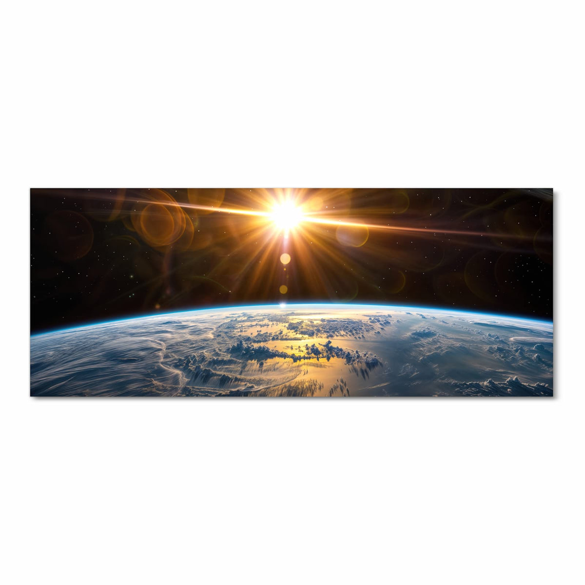 UV-beständiger Küchenteppich mit Motiv Sonnenaufgang Erde in Frontansicht für die Küche