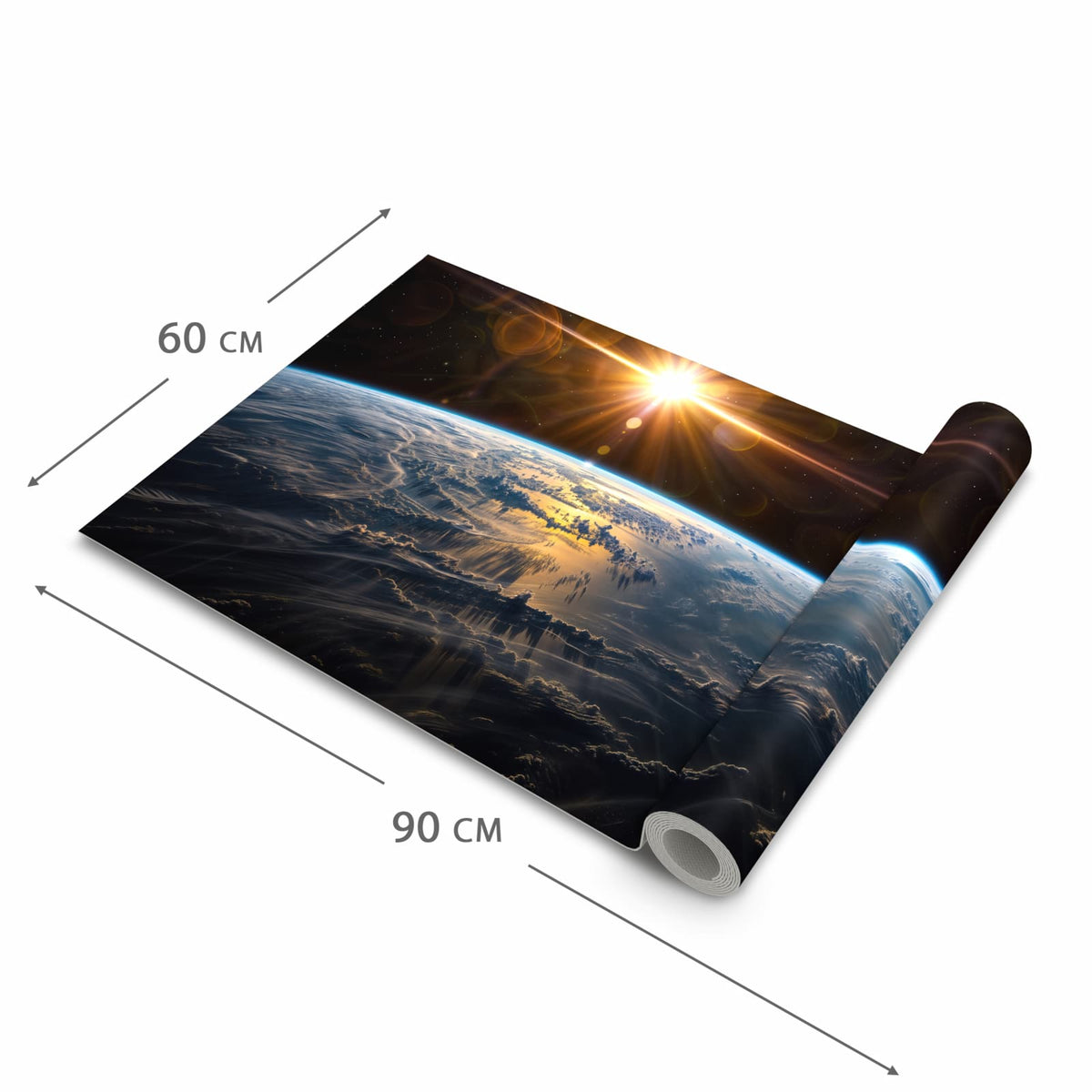 Formstabiler waschbarer Küchenteppich mit Motiv Sonnenaufgang Erde in der Grösse 90x240 cm