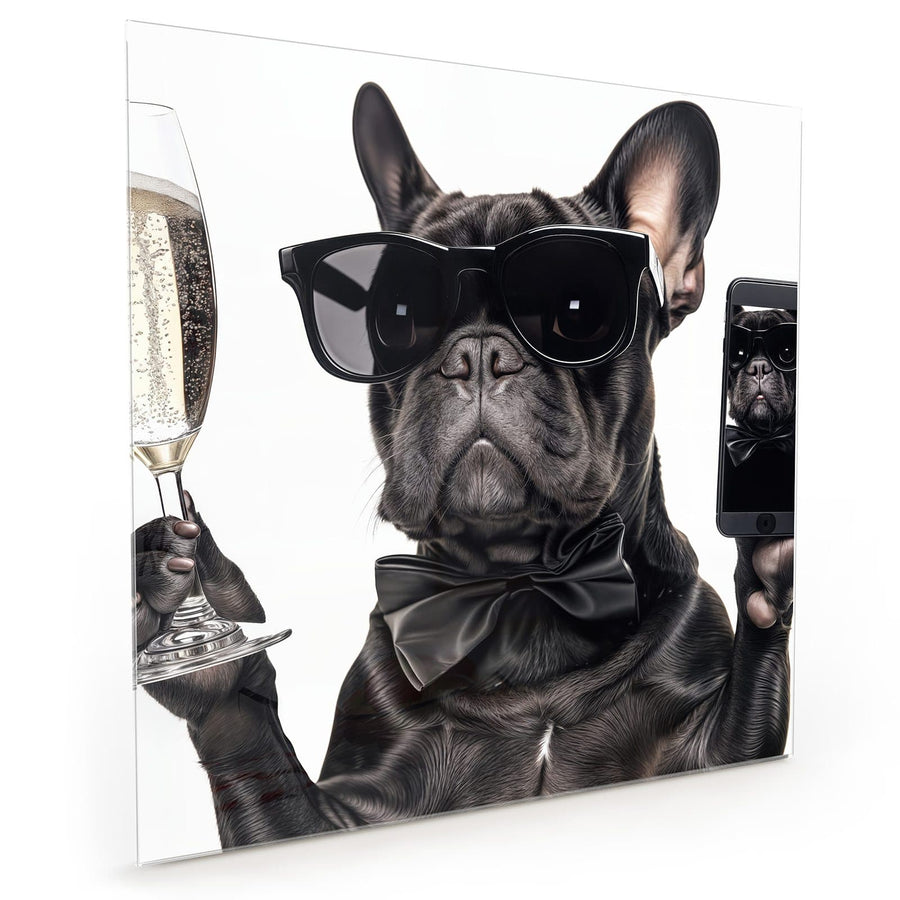 Maße Küchenrückwand Hund mit Sonnenbrille aus Glas