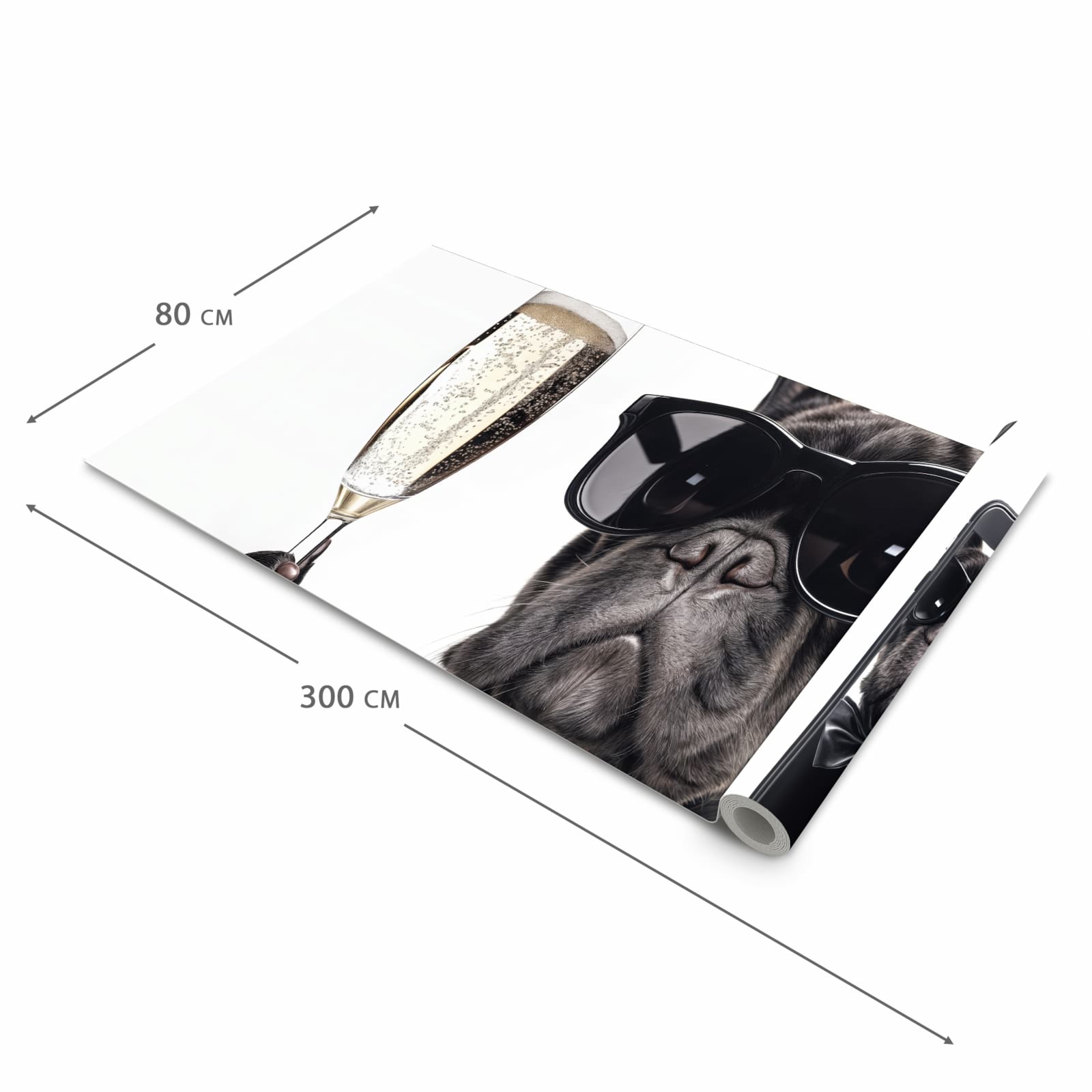 UV-beständiger Küchenläufer mit Motiv Sonnenbrillenhund in der Größe 60x90 cm