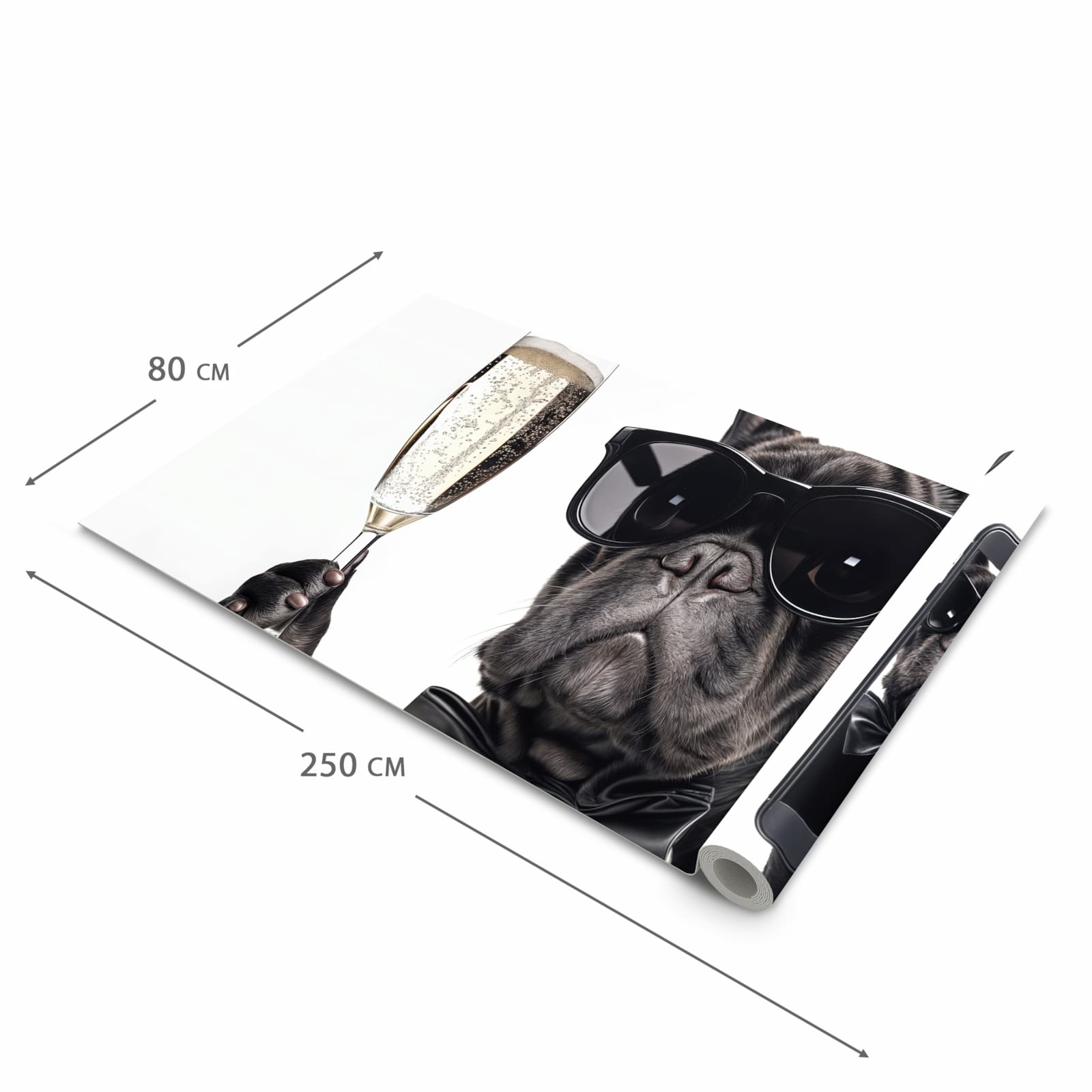 Geräuschdämpfender Läufer für die Küche mit Motiv Sonnenbrillenhund in der Größe 60x90 cm