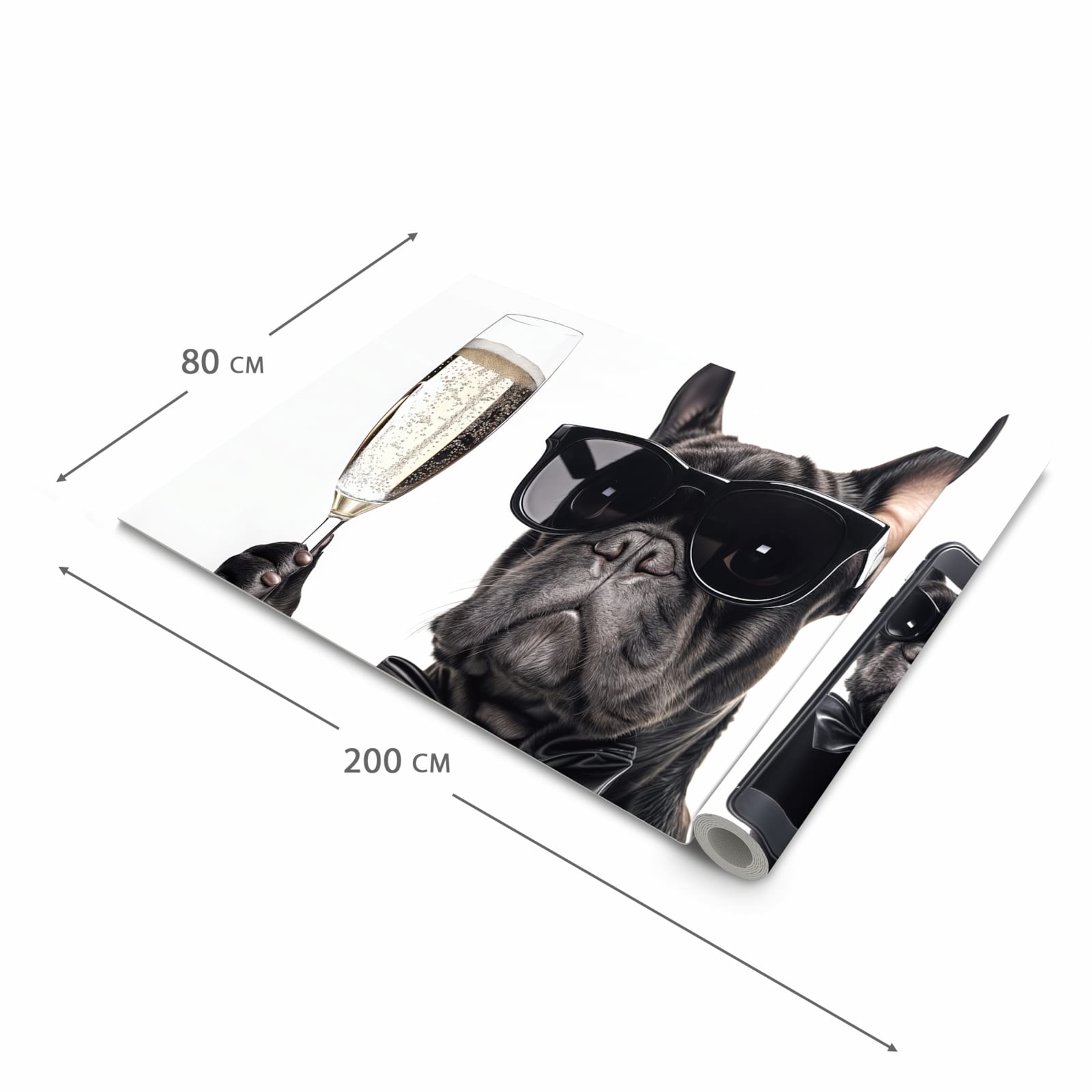 Zeitsparender Küchenteppich mit Motiv Sonnenbrillenhund in der Grösse 60x90 cm