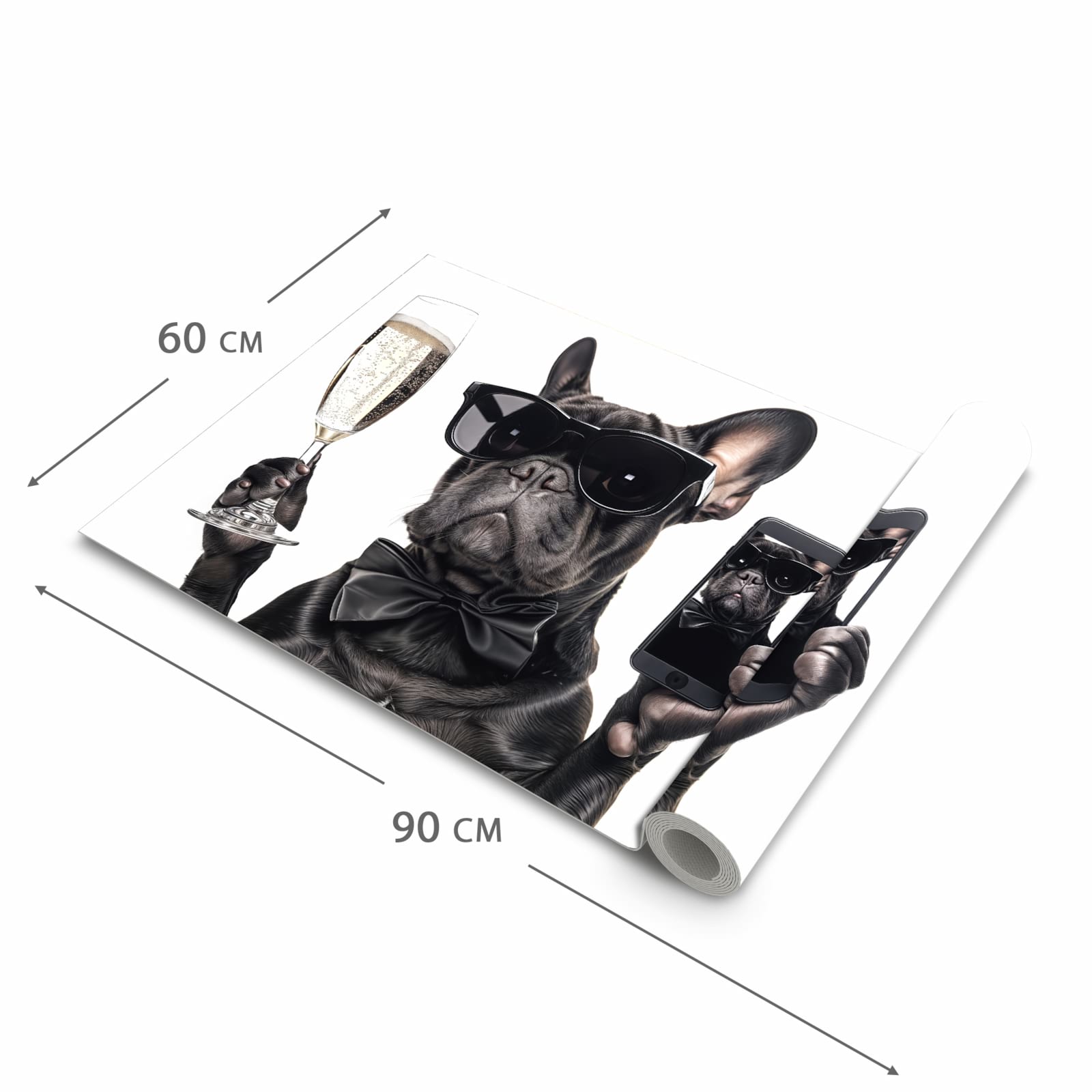 Küchenteppich mit Motiv Sonnenbrillenhund in der Grösse 60x90 cm für sichere Aufbewahrung
