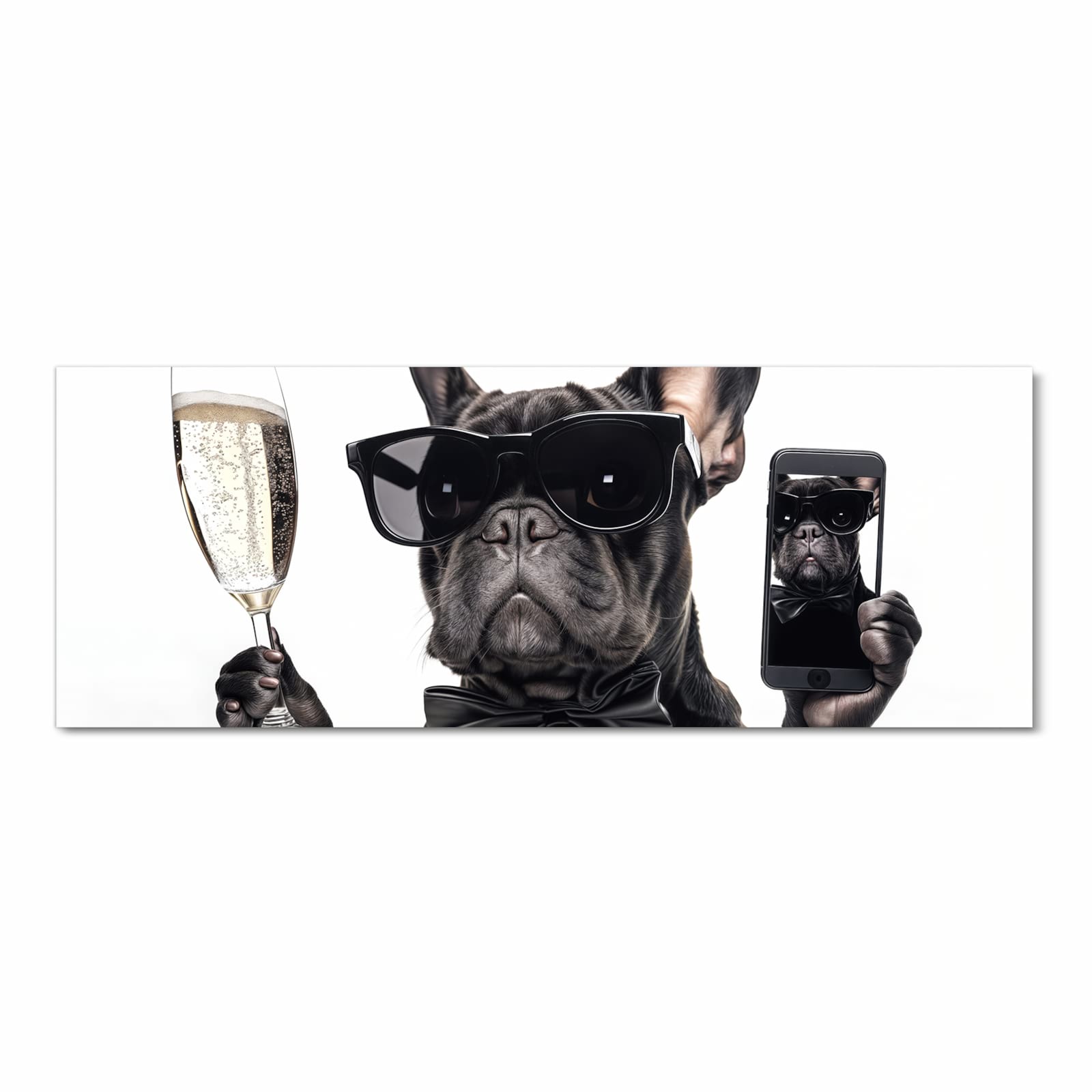 Zeitsparender Küchenteppich mit Motiv Sonnenbrillenhund in Frontansicht für die Küche