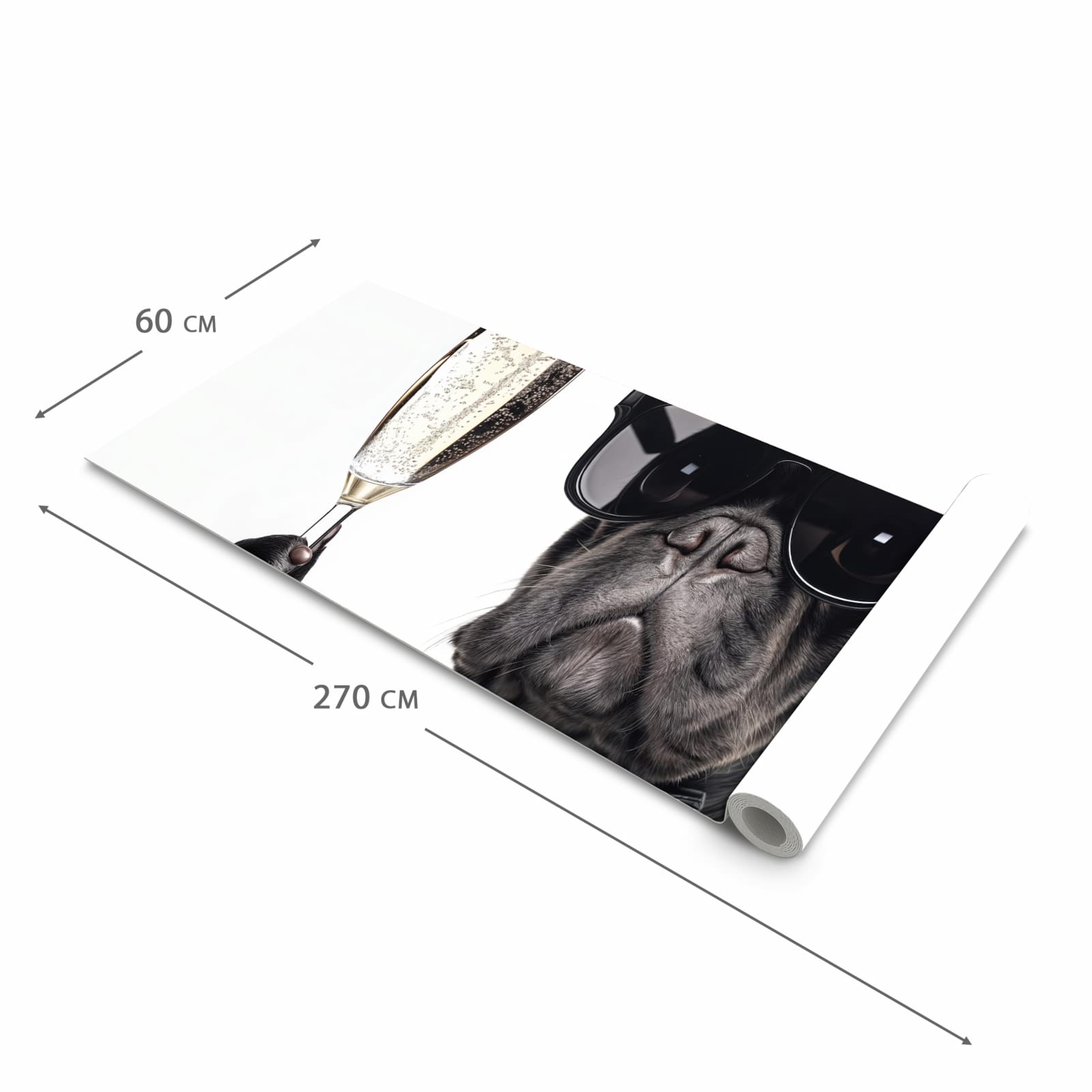 Farbbeständiger Teppich für die Küche mit Motiv Sonnenbrillenhund in der Grösse 60x90 cm