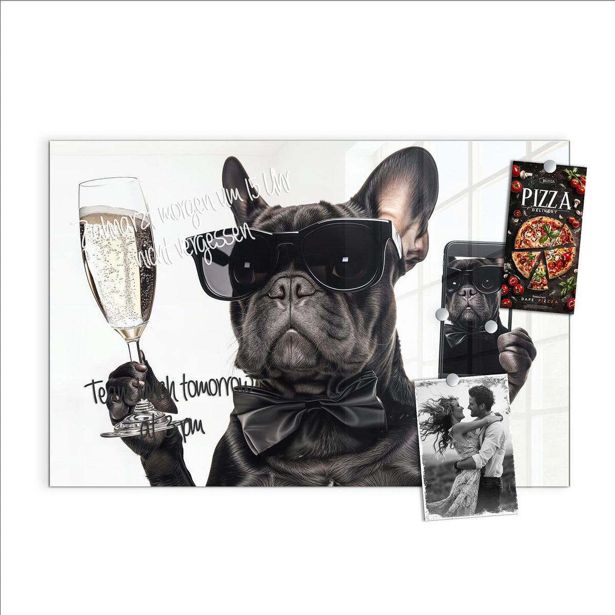 Beschreiben, abwischen, anheften – Magnettafel - Hund mit Sonnenbrille